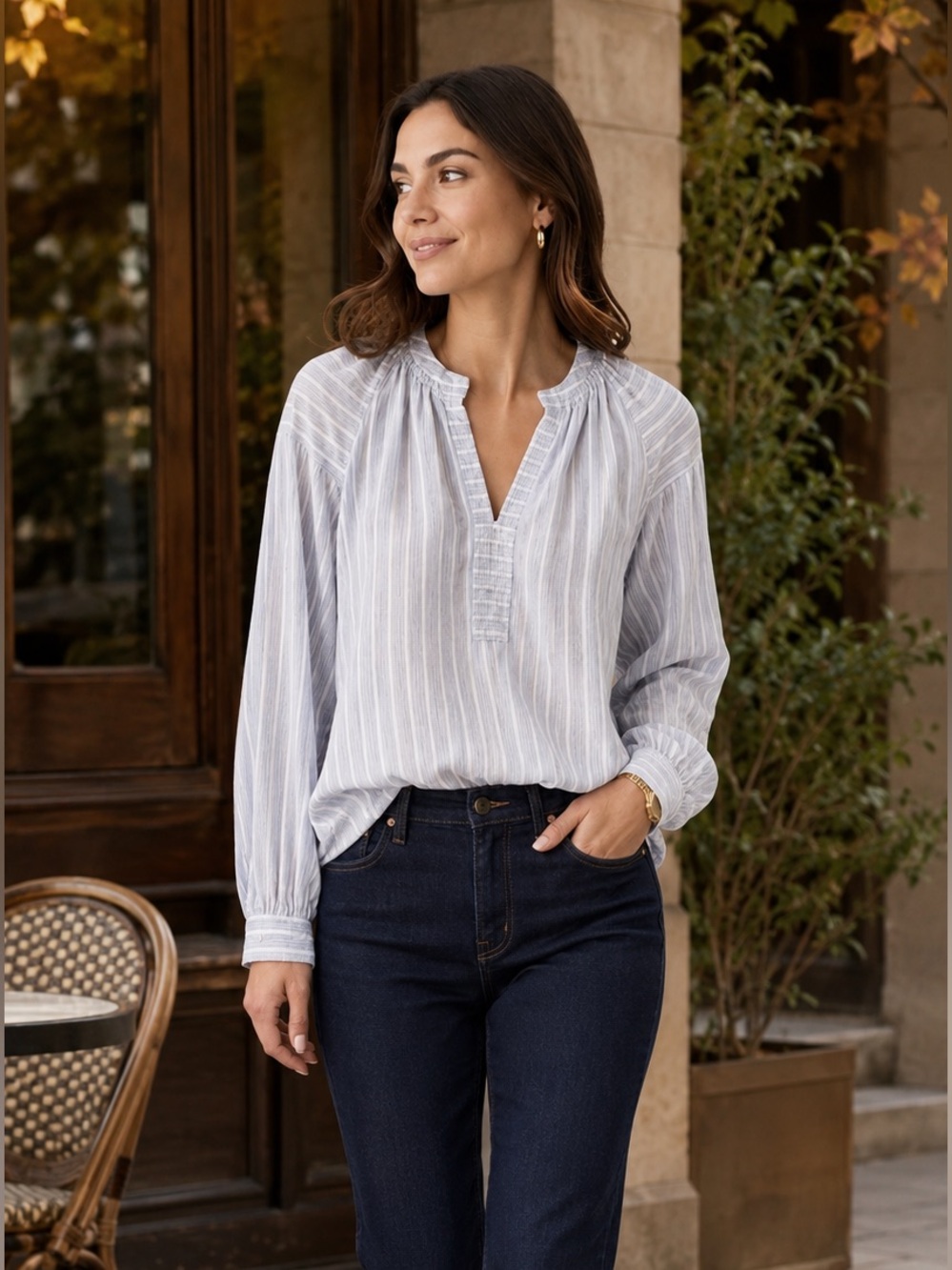 Banana Republic Blue White Striped Long Sleeve Blouse Size Small